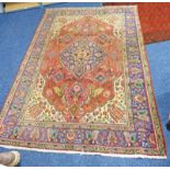 OLD PERSIAN TABRIZ CARPET WITH TRADITIONAL MEDALLION DESIGN 310 X 210CM Condition Report: