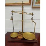 SET OF BRASS BALANCE SCALES BY W& T AVERY TD WITH 7 WEIGHTS