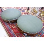 PAIR OF MAHOGANY FOOT STOOLS WITH CIRCULAR BRASS INSERTS