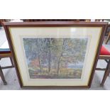 MCINTOSH PATRICK BEECH TREES AT DRON FRAMED PRINT SIGNED IN PENCIL 49 X 60CM