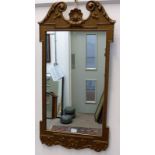 RECTANGULAR GILT FRAMED MIRROR WITH DECORATIVE TOP