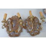 2 GILT WOOD WALL LIGHT FITTINGS