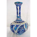 INDO- PERSIAN BLUE & WHITE LONG NECK SQUAT BALUSTER VASE - 26 CM TALL