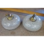 PAIR OF GRANITE CURLING STONES WITH MATCHING BRASS AND WOOD HANDLES INITIALLED J.D.