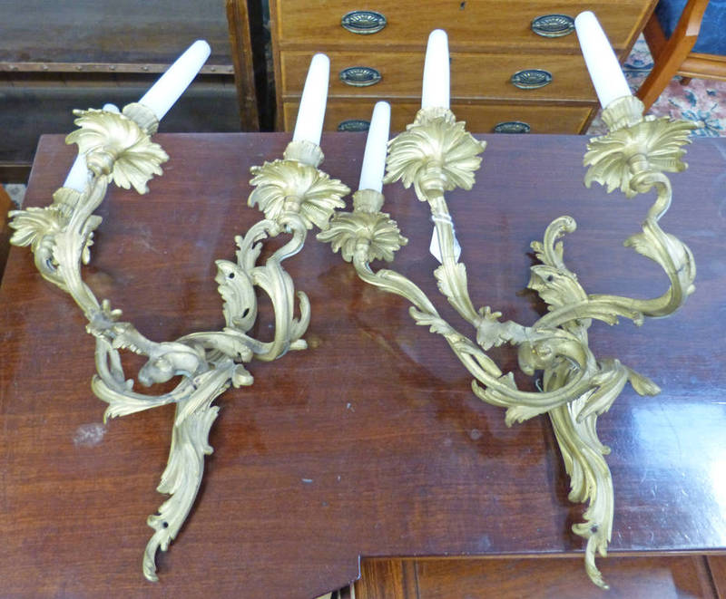 PAIR OF 3 BRANCH WALL LIGHT FITTINGS