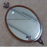 MAHOGANY OVAL FRAMED MIRROR WITH URN FINIAL - 43CM ACROSS