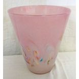 SCOTTISH VASART GLASS VASE WITH PINK, ORANGE, BLUE SWIRL DECORATION,