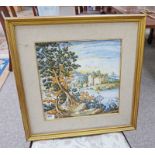 GILT FRAMED PORCELAIN PLAQUE 32 X 32CM