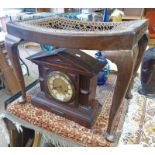 OAK CASED MANTLE CLOCK & MAHOGANY STOOL