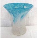 SCOTTISH VASART GLASS VASE WITH BLUE & WHITE SWIRL DECORATION,