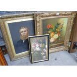 GILT FRAMED STILL LIFE JAIS DE HOUCH, GILT FRAMED WATERCOLOUR SIGNED J.K,.