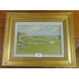 GILT FRAMED OIL PAINTING RURAL SCENE WITH COWS WITH OLD LABEL TO REVERSE LECHEHT B 18 X 27CM