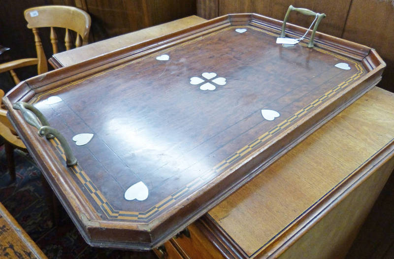 MAHOGANY TRAY WITH HEART DECORATION