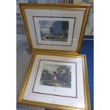 2 FRAMED 19TH CENTURY COLOURED ENGRAVINGS: THE FERRY & THE LITTLE ANGLERS 29 X 37 CM