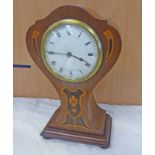 ARTS AND CRAFTS STYLE MAHOGANY CASED CLOCK WITH DECORATIVE BOX WOOD INLAY