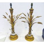 PAIR OF GILT TABLE LAMPS -2- Condition Report: both have electrical wiring and