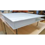 WHITE SQUARE COFFEE TABLE ON CHROME SUPPORTS