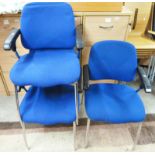 SET OF 7 BLUE & CHROME OPEN ARMCHAIRS