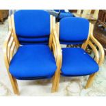 SET OF 5 BLUE & BEECH EFFECT OPEN ARMCHAIRS