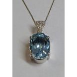 AQUAMARINE & DIAMOND PENDANT, THE OVAL AQUAMARINE WITH A DIAMOND SET HANGER OF APPROX 0.