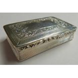 SILVER RECTANGULAR BOX WITH ENGINE TURNED BODY AND STRAPWORK TO TOP, BIRMINGHAM, MAKERS MARK G.