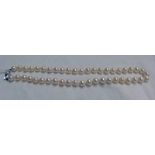 45 CULTURED PEARL NECKLACE WITH CLASP MARKED SILVER