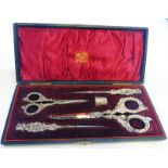CASED SET WITH SILVER MOUNTS, 2 PRS SCISSORS,