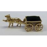 SILVER MINIATURE DOG & CART PIN CUSHION,