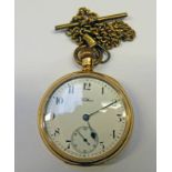 WALTHAM OPEN FACED POCKET WATCH & ALBERT Condition Report: Currently running but no