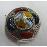SILVER CIRCULAR AGATE SET BROOCH Condition Report: Initials to rear,