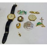 OMEGA AUTOMATIC WRISTWATCH, AGATE BROOCH ETC Condition Report: Omega: dial bit worn,