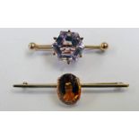 AMETHYST SET BROOCH MARKED 9CT & CITRINE SET BROOCH MARKED 9CT