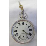 SILVER OPEN FACED POCKET WATCH Condition Report: Well polished, crack to dial.