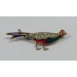 MARCASITE & ENAMEL PHEASANT BROOCH MARKED 925