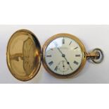 GOLD PLATED HUNTER CASED POCKET WATCH Condition Report: Slight crack to dial at 12