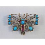 19TH CENTURY BUTTERFLY BROOCH SET WITH TURQUOISE,