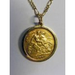 HALF SOVEREIGN PENDANT 1906 ON CHAIN MARKED .