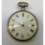 DOUBLE CASED SILVER VERGE POCKET WATCH Condition Report: Case a bit scuffed.