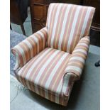 PINK & CREAM OVERSTUFFED ARMCHAIR