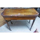19TH CENTURY ROSEWOOD TURNOVER CARD TABLE ON TURNED SUPPORTS CIRCA 1830
