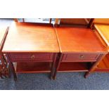 PAIR OF MAHOGANY BEDSIDE TABLES WITH DRAWER AND SHAPED SUPPORTS