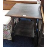 OAK SQUARE OCCASIONAL TABLE WITH UNDERSHELF & TURNED SUPPORTS