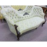 VICTORIAN ROSEWOOD FRAMED BUTTON BACK SETTEE ON CABRIOLE SUPPORTS