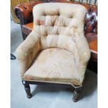 EARLY 19TH CENTURY MAHOGANY FRAMED BUTTONBACK CHAIR Condition Report: fabric is