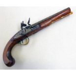 AN 18 BORE FLINTLOCK OFFICERS PISTOL BY RYAN AND WATSON LONDON WITH BRASS MOUNTS AND DECORATION