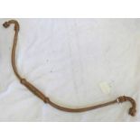 INDIAN RECURVED STEEL BOW WITH RING TURNED BODY WITH TRACES OF PLATED FINISH AND TIGER'S HEAD