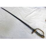 VICTORIAN INFANTRY SWORD WITH BRASS HAND GRIP, PIERCED DESIGN AND QUEEN VICTORIA CYPHER,