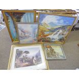 GILT FRAMED ITALIAN SCENE PICTURE & 5 VARIOUS OIL PAINTINGS