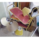 ARTS & CRAFTS STYLE CHROME & RED TROLLEY & 4 TABLE LAMPS,