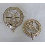 TWO WHITE METAL SCOTTISH CLAN BADGES INCLUDING CLAN CRAIG "J'AI BONNE ESPERANCE TOGETHER WITH CLAN